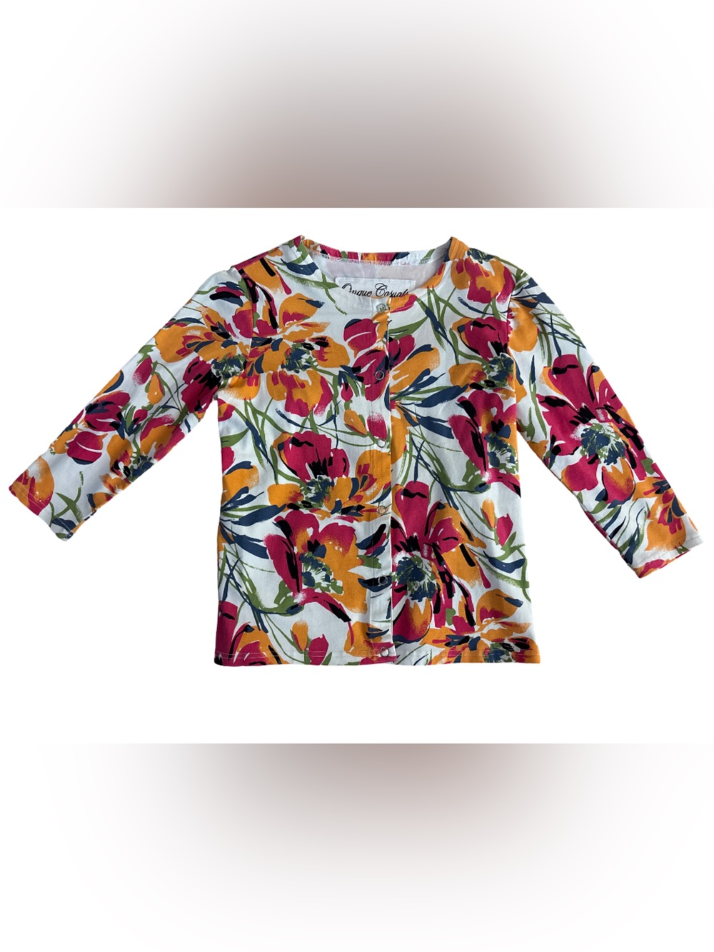 Onque Casuals Floral Button-Front Top in White, Pink, Orange, Green, Navy